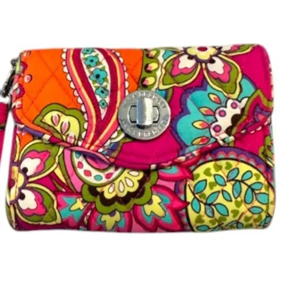 Vera Bradley Rumba Paisley Wristlet Wallet Pink Orange Quilted